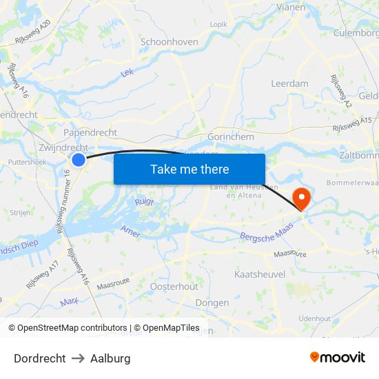 Dordrecht to Aalburg map