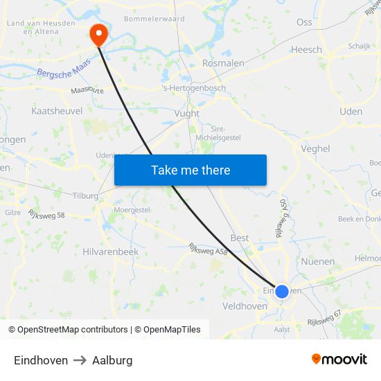 Eindhoven to Aalburg map