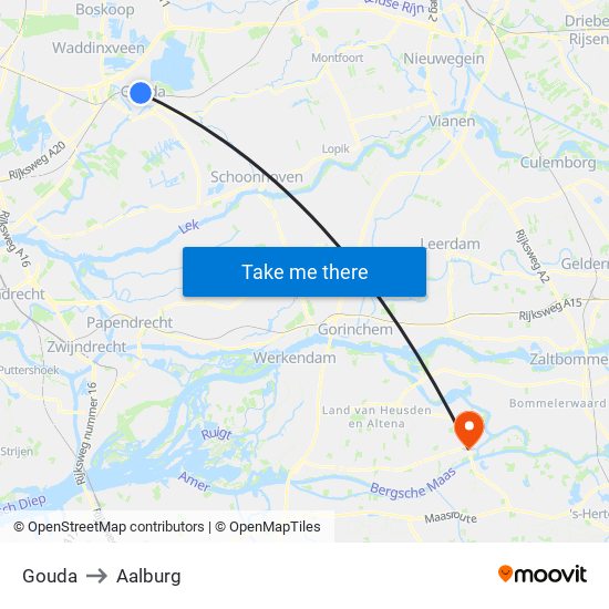 Gouda to Aalburg map