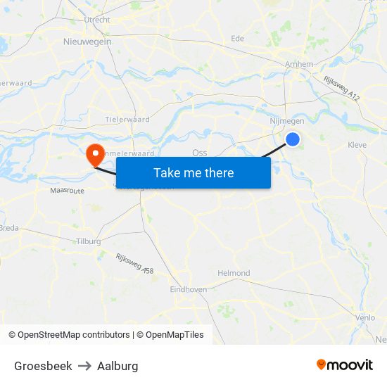 Groesbeek to Aalburg map