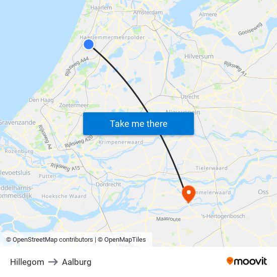 Hillegom to Aalburg map