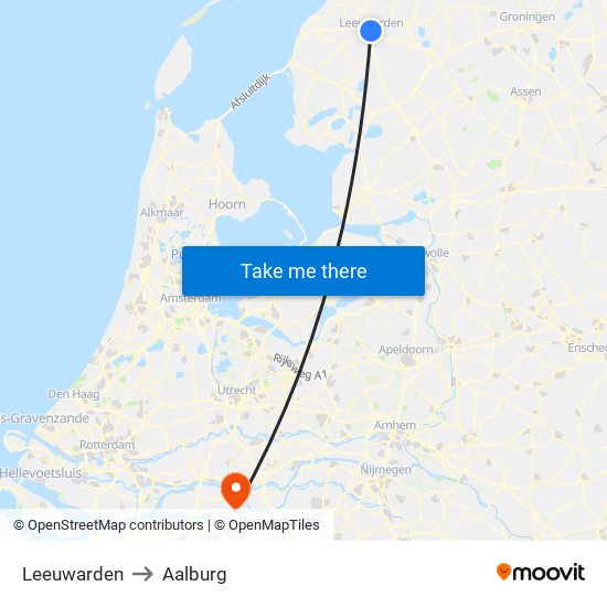 Leeuwarden to Aalburg map