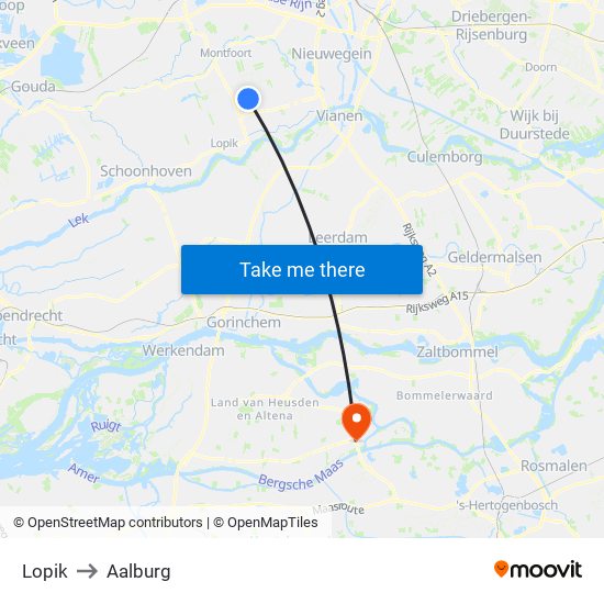 Lopik to Aalburg map