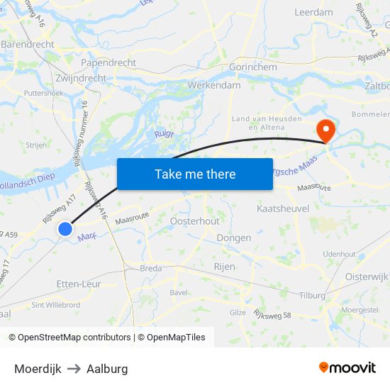 Moerdijk to Aalburg map