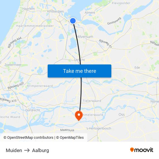 Muiden to Aalburg map