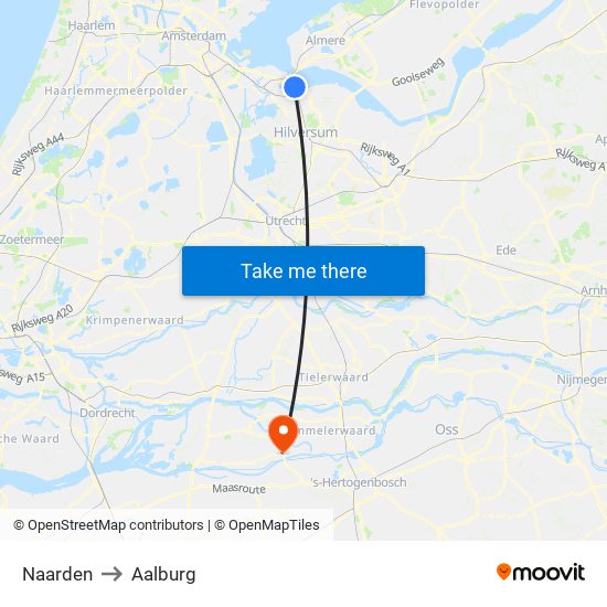 Naarden to Aalburg map
