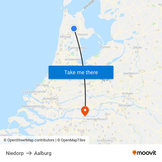 Niedorp to Aalburg map