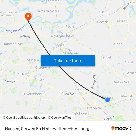 Nuenen, Gerwen En Nederwetten to Aalburg map