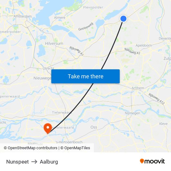 Nunspeet to Aalburg map