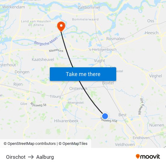Oirschot to Aalburg map