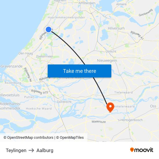 Teylingen to Aalburg map