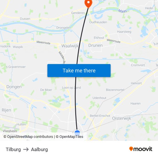 Tilburg to Aalburg map