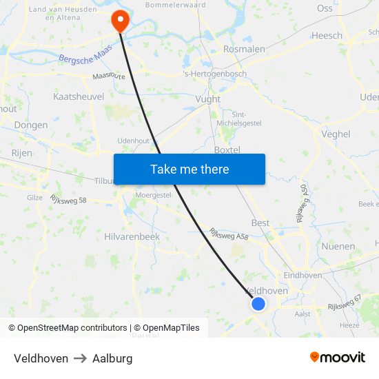 Veldhoven to Aalburg map