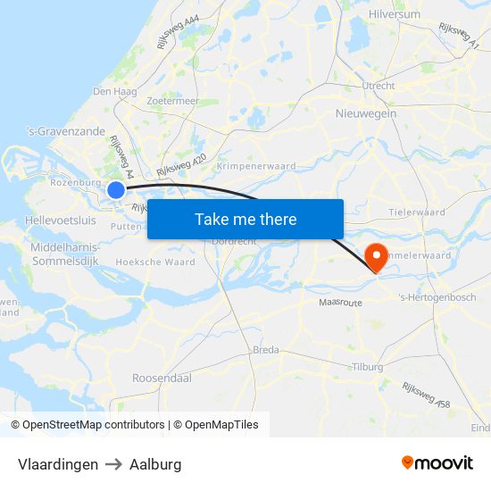 Vlaardingen to Aalburg map