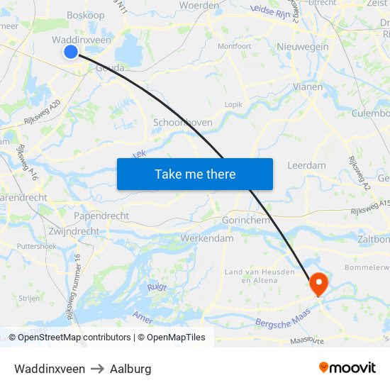 Waddinxveen to Aalburg map