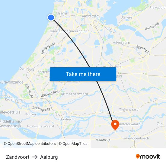 Zandvoort to Aalburg map