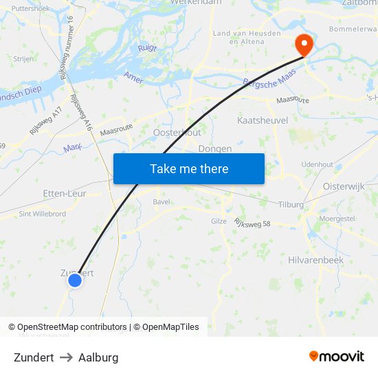 Zundert to Aalburg map