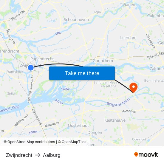 Zwijndrecht to Aalburg map