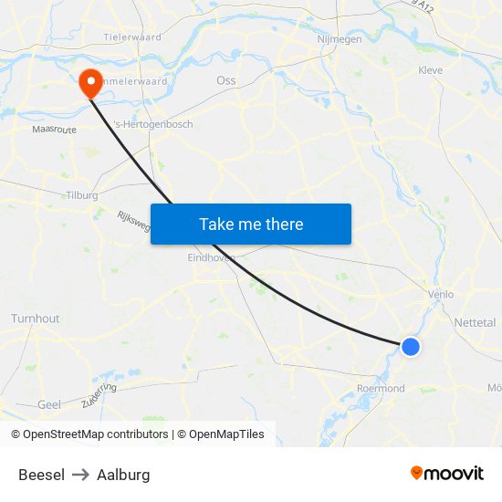 Beesel to Aalburg map