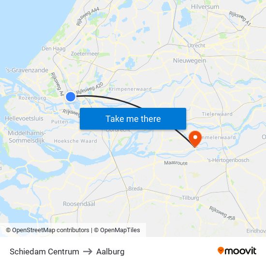 Schiedam Centrum to Aalburg map