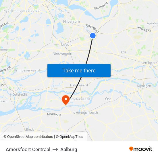Amersfoort Centraal to Aalburg map