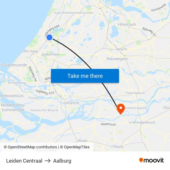 Leiden Centraal to Aalburg map