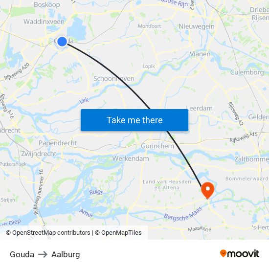 Gouda to Aalburg map