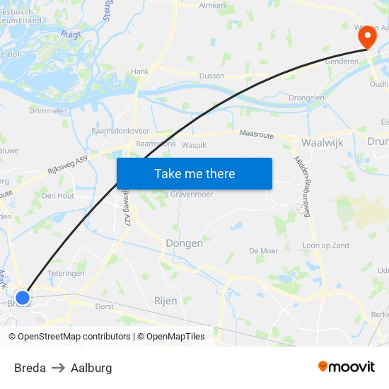Breda to Aalburg map