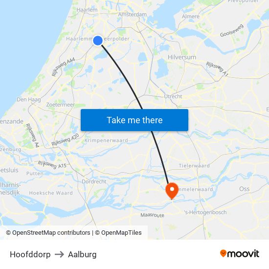 Hoofddorp to Aalburg map