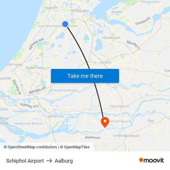 Schiphol Airport to Aalburg map