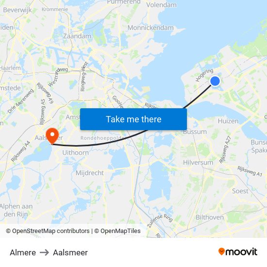 Almere to Aalsmeer map