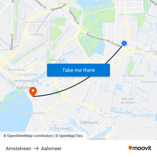 Amstelveen to Aalsmeer map