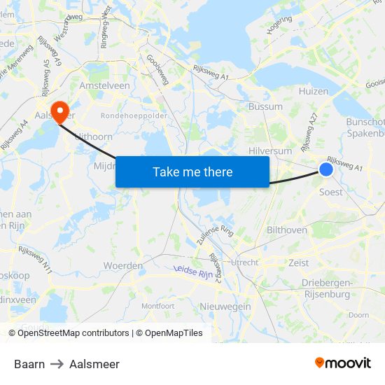 Baarn to Aalsmeer map