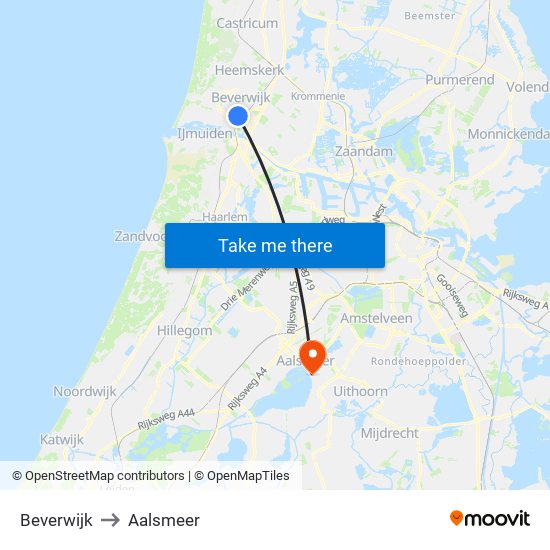 Beverwijk to Aalsmeer map