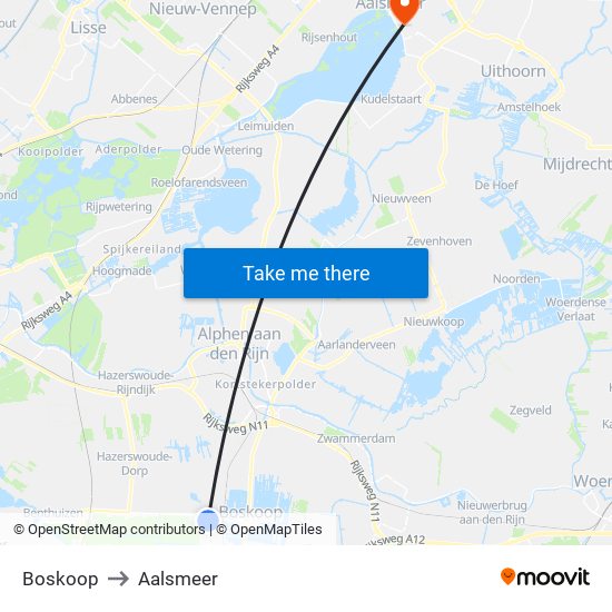 Boskoop to Aalsmeer map