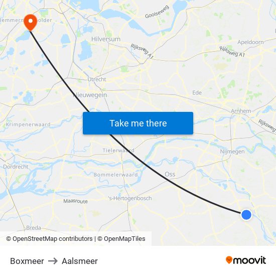 Boxmeer to Aalsmeer map