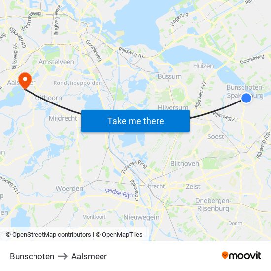 Bunschoten to Aalsmeer map