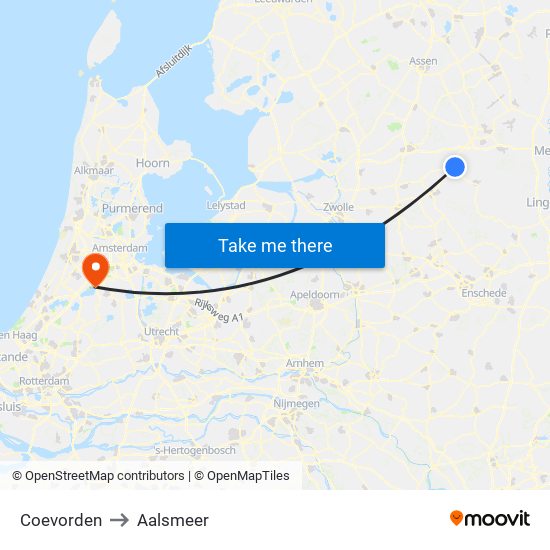 Coevorden to Aalsmeer map