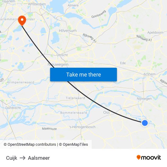Cuijk to Aalsmeer map