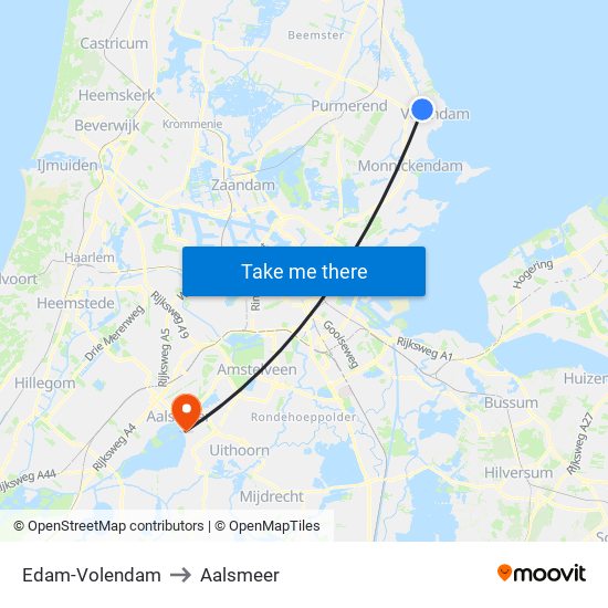 Edam-Volendam to Aalsmeer map