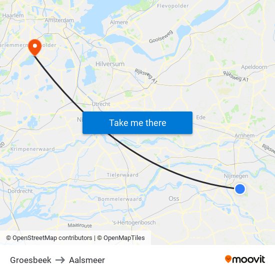 Groesbeek to Aalsmeer map