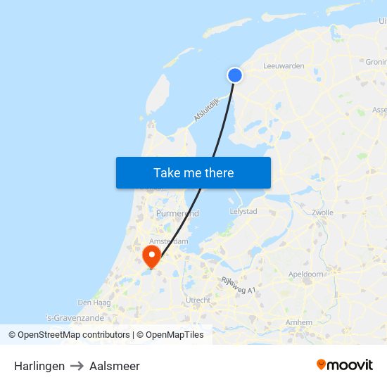 Harlingen to Aalsmeer map