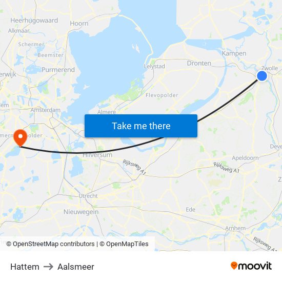 Hattem to Aalsmeer map