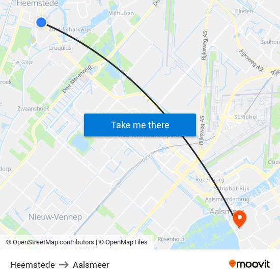 Heemstede to Aalsmeer map