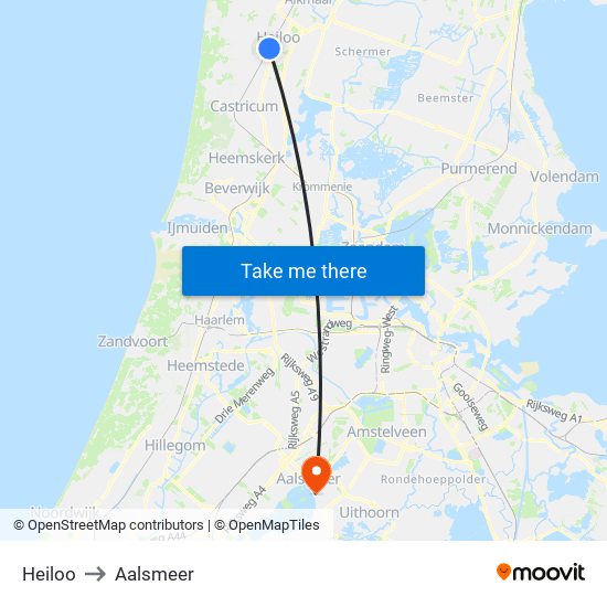 Heiloo to Aalsmeer map