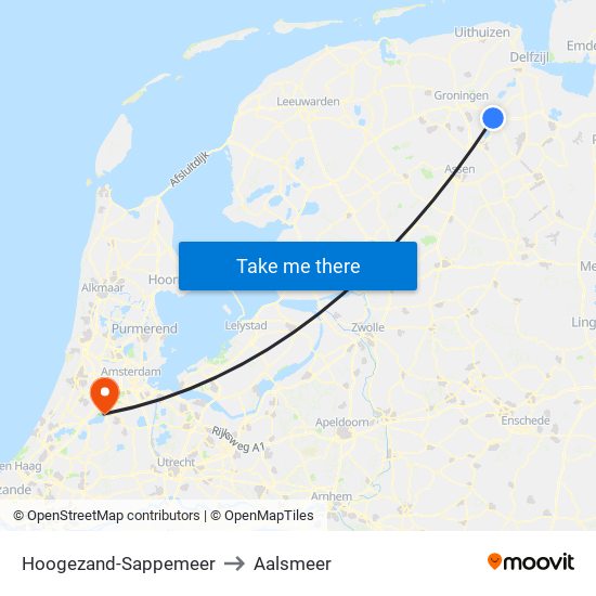 Hoogezand-Sappemeer to Aalsmeer map