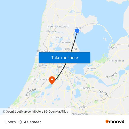 Hoorn to Aalsmeer map