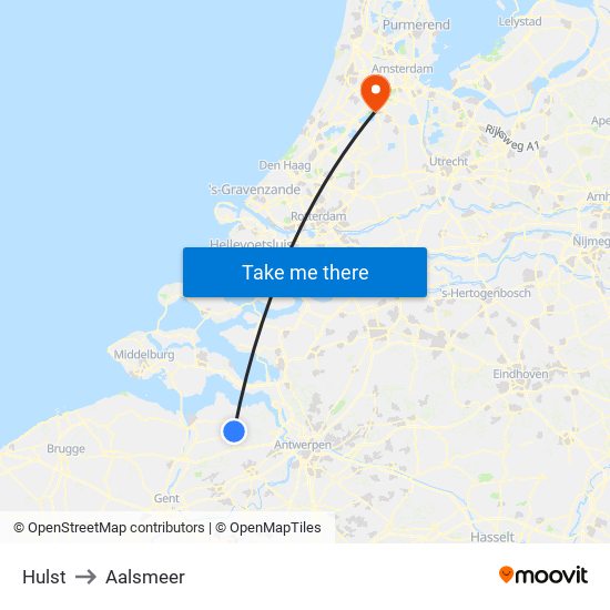 Hulst to Aalsmeer map