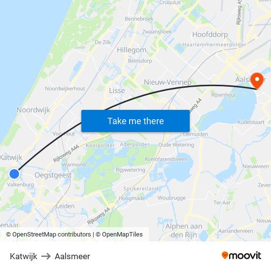 Katwijk to Aalsmeer map