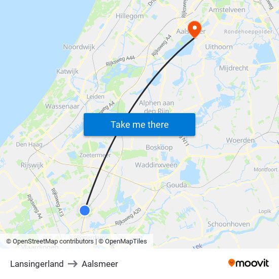 Lansingerland to Aalsmeer map